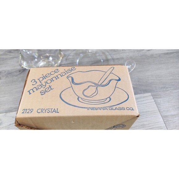 Vintage Indiana Glass Mayonnaise Dip Serving Set Clear Mid Century 3 Piece - Picture 4 of 4